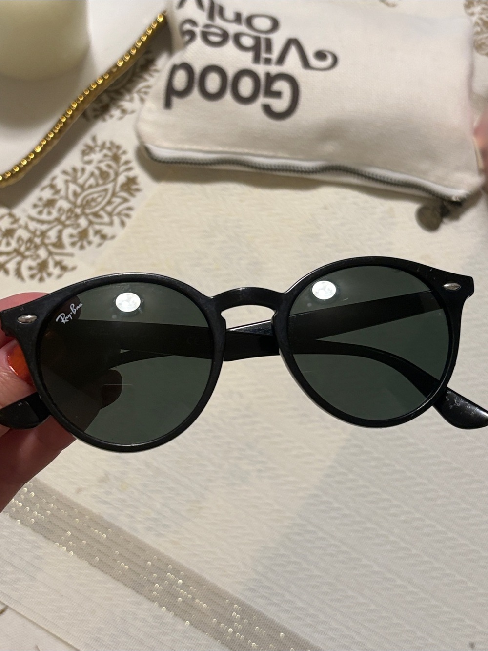 Ray-Ban Black Round Frame Sunglasses with Dark Lenses